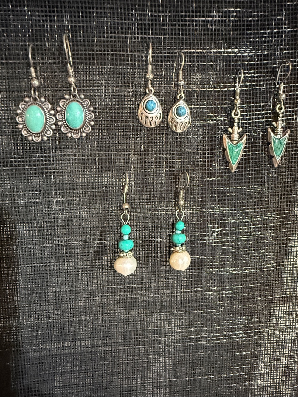 Set of 4 Turquoise  and Silver Earrings - Women Jewelry